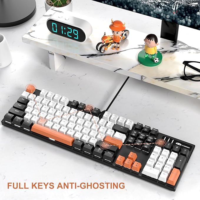 MageGee Mechanical Gaming Keyboard, 104 Keys White Backlit Keyboards with Yellow Switches, USB Wired Mechanical Computer Keyboard for Laptop, Desktop, PC Gamers (Black & White)