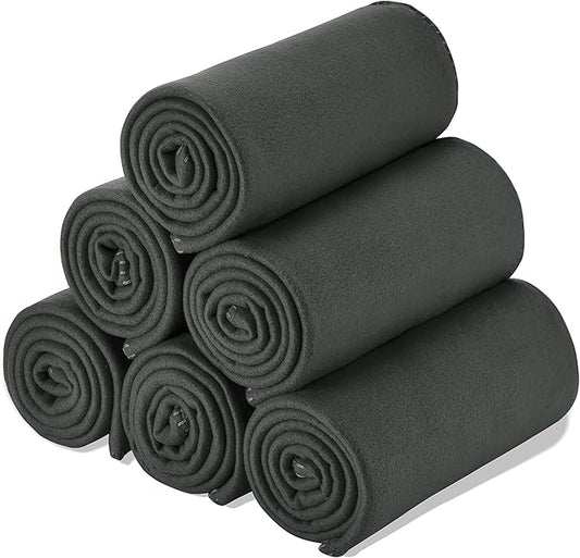 Special SG Glory Fleece Throw Blanket Set Bulk for Travel Kids Outdoor Wedding Pet (Black Grey, Pack of 6 50x60 Inches)