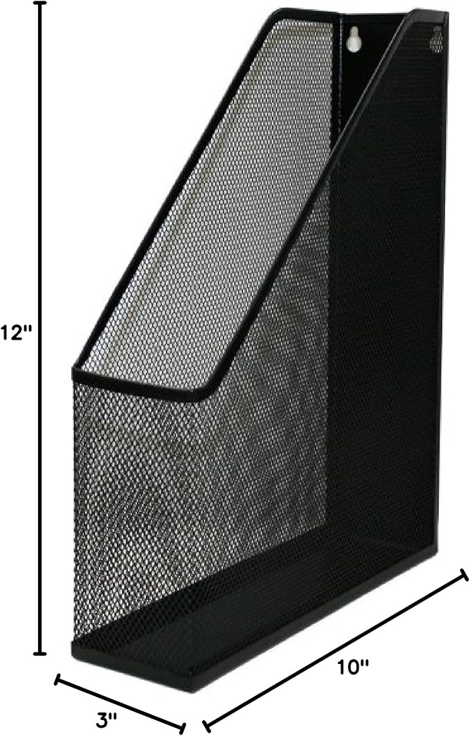 YBM HOME Wall Magazine Holder and Desk Organizer Rack Keeps Up to 20 Magazines Upright, Steel Mesh Magazine Desk Organizer and File Storage for Home and Office - Black