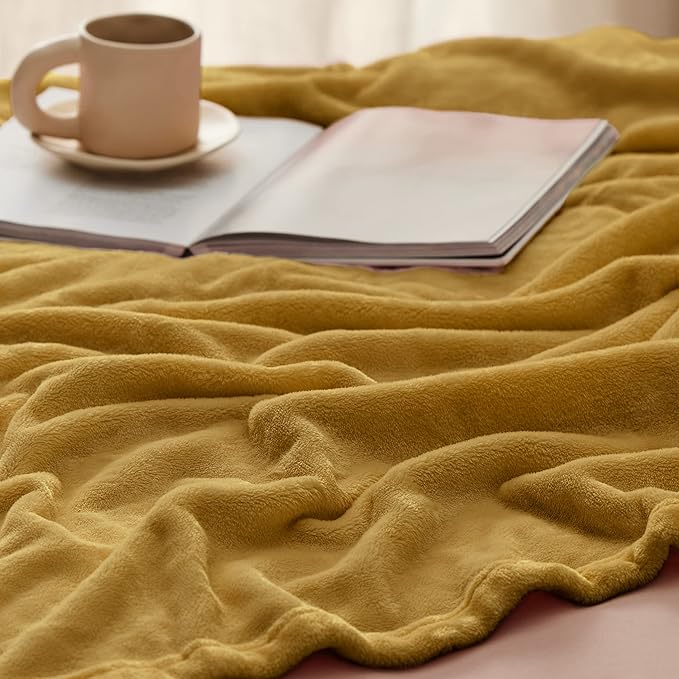 Bedsure GentleSoft Fleece Blanket Twin Size Yellow - 300GSM Lightweight Plush Fuzzy Cozy Soft Warm Blanket for Bed, Sofa, Couch, Travel, Camping, 60x80 inches