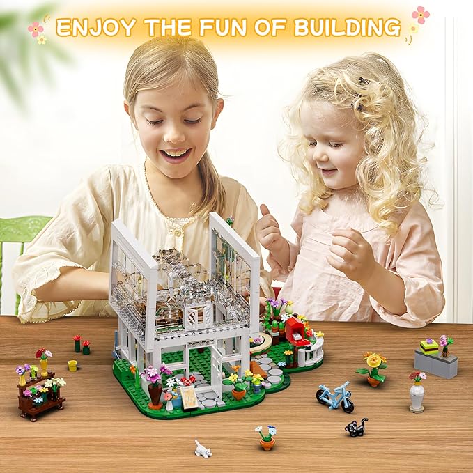 Flower House Building Set with LED Lights,Flower Shop Building Kits Creative Floral Greenhouse Kit for Girls Age 6+ (625PCS)