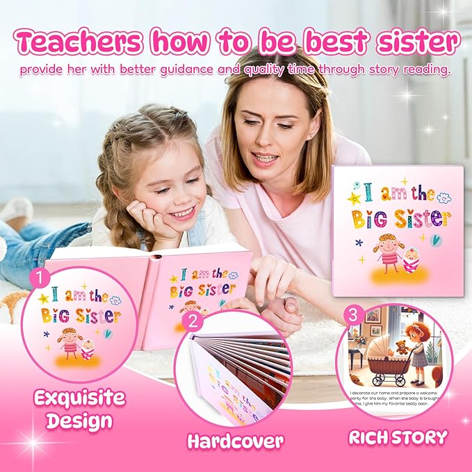Big Sister Gifts for Girls, New Big Sister Gift Set for Little Girls Promoted to Big Sister, Includes Teddy Bear Plush Doll, Big Sister Book, Bracelet and Cup for New Sibling Arrival