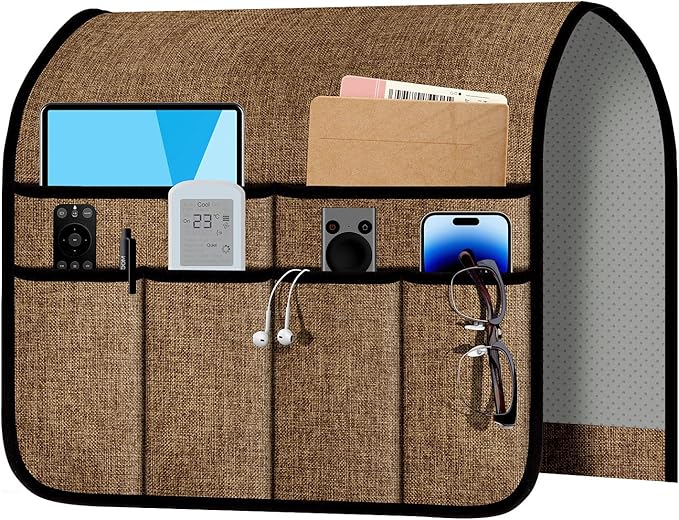 Armchair Caddy & Remote Control Holder for Couch & Recliner | Non-Slip Armrest Organizer with 6 Pockets for TV Remote, Phone, Tablet, Magazine, Chocolate