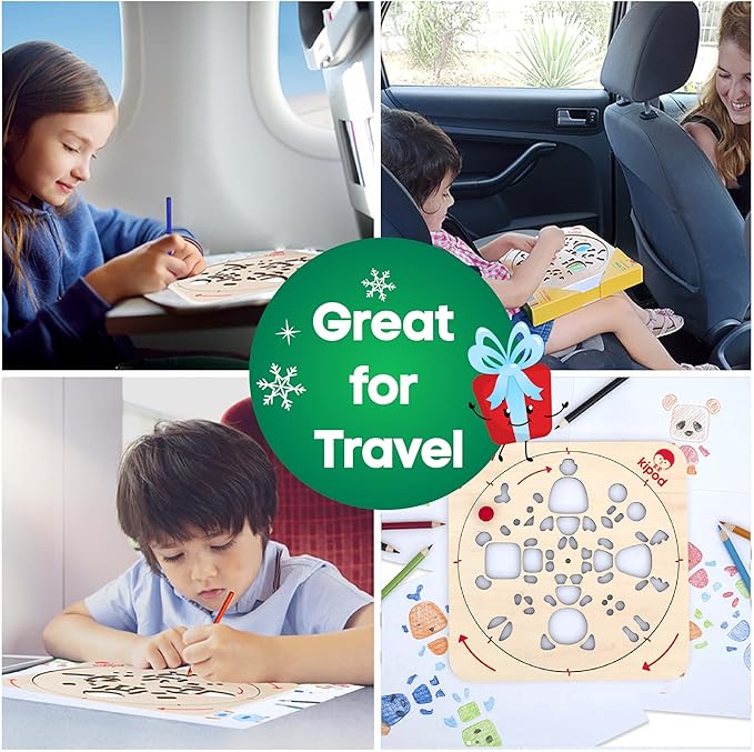 ArtTwist Drawing Stencils Kit for Kids – Rotating Wooden Spin Art with 6 Colored Pencils and 5 White Papers – Montessori Arts and Crafts Gift - Set for Boys and Girls Ages 5-12