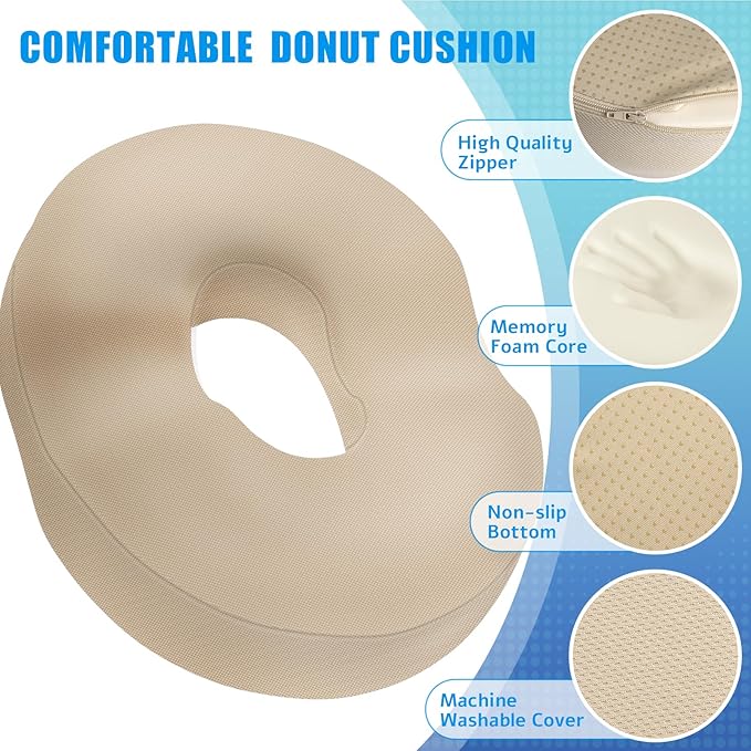 BlissTrends Donut Pillow Seat Cushion, Donut Chair Cushions for Postpartum Pregnancy&Hemorrhoids, Tailbone Pain Relief Cushion, Memory Foam Lifting Cushions for Office & Home Chairs (Khaki, XX-Large)
