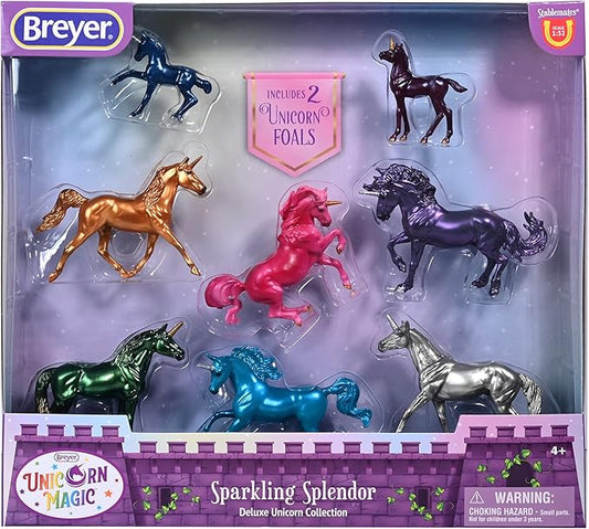 Breyer Horses Stablemates Sparkling Splendor Deluxe Unicorn Set | 8 Unicorn Set | Unicorn Toy | Horse Figurines | 3.75" x 2.5" | 1:32 Scale | Model #6937