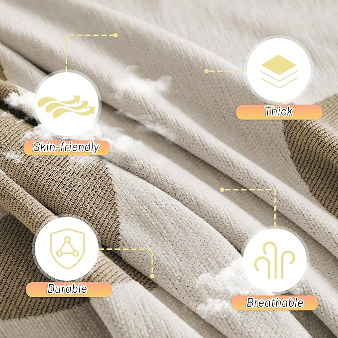 MYSKY HOME Boho Couch Cover Super Soft Couch Covers for 2-3 Cushion Couch Sofa, Modern Khaki Jacquard Sofa Slipcover Loveseat Futon Cover, Couch Covers for Sectional Sofa, 71" x 134", Khaki Curve