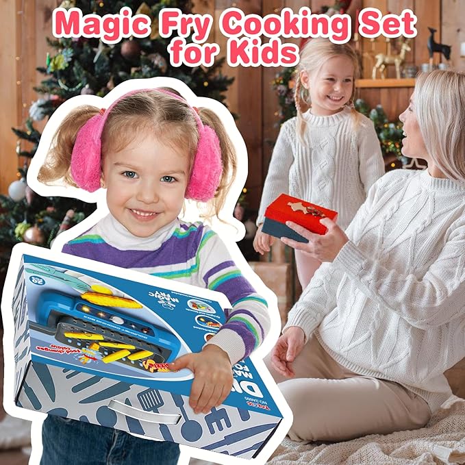 Cooking Simulator Toy with Color Changing Accessories, 20 PCS Fun Frying Kit Gourmet Cooking Box, Magic Fry Simulation Cooking Toy with Sound & Light & Bubble Grill Surface for Kids 3-8-Blue