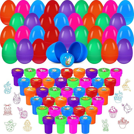 48 Pcs Easter Gifts for Kids Easter Basket Stuffers Easter Eggs Filled Assorted Easter Stamps Plastic Easter Stamp Kit for Kids Self Inking Stamps Gift Basket Filler Easter Hunt Prizes