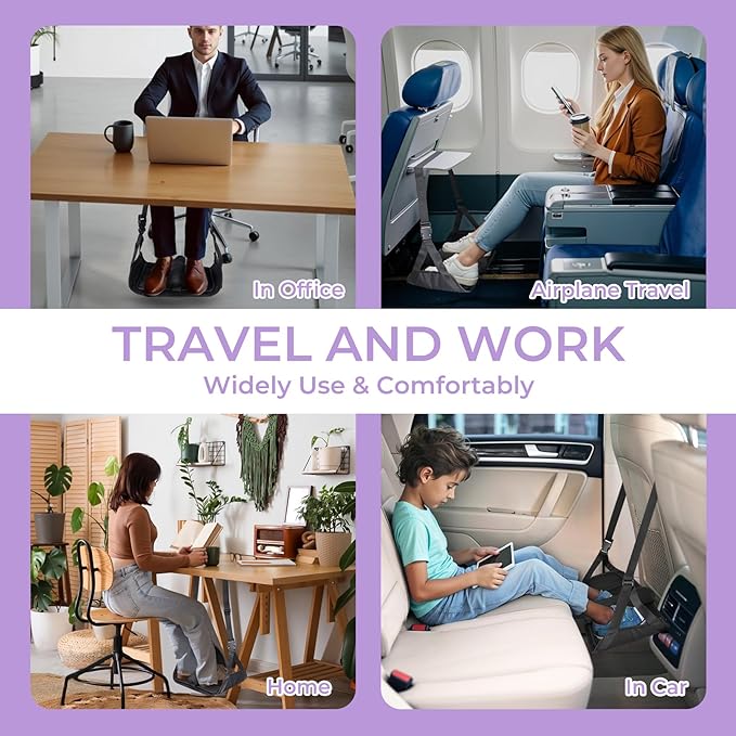 Babenest 2pcs Airplane Foot Hammock, Foldable Leg Rest Support with Adjustable Strap and Thicken Bottom, Portable Under Desk Flight Footrest Holder for Air Travel, Office & Car
