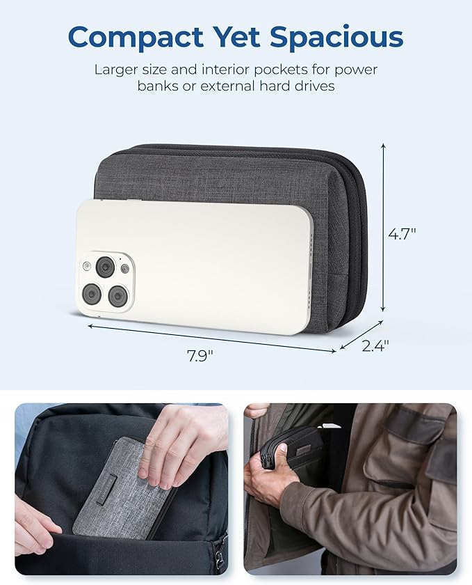 BAGSMART Electronics Organizer Travel Case, Cable Charger Cord Tech Organizer Pouch for Phone Charger Accessories, Black