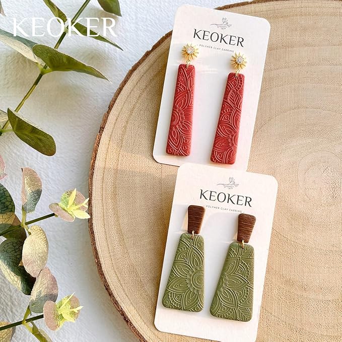 KEOKER Polymer Clay Texture Sheets Set, Works with Boho Polymer Clay Cutter,The Same Effect as Polymer Clay Texture Roller, Boho Texture Sheets for Polymer Clay, Clay Earring Molds for Earrings (2)