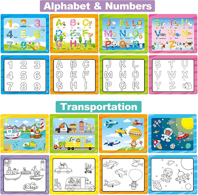 4 Pack Water Drawing Book,Water Coloring & Doodle Book,Reusable Water Reveal Activity Books for Kid,Painting Color Wonder Coloring Books,Gift for Girl & Boy for 3 4 5 6 7 Year Old