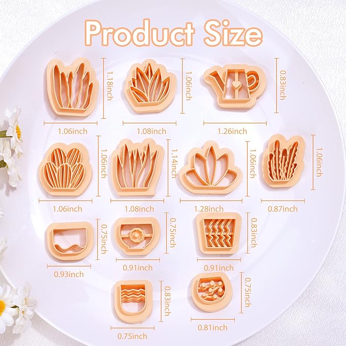 Puocaon Clay Earring Cutters - 12 Shapes Plant Pot Clay Cutters for Polymer Clay Jewelry Making, Watering Can Polymer Clay Cutters for Earrings Making, Boho Cactus Polymer Clay Cutters for Earrings