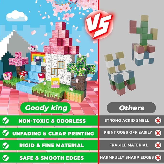 Goody King Magnetic Blocks | 100PCS Building Magnetic Pink Castle Magnetic Set,Magnetic Building Cube Game for Kids Age 3 4 5 6 7 8 9 10, STEM Montessori Stacking Toy, Sensory Tiles Building Christmas