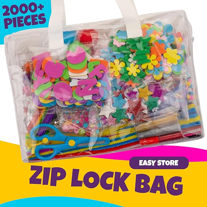 Blue Squid Craft Supplies for Kids - 2000+pcs in This XXXL Arts and Crafts Kit - This Huge Art Supply Box & Craft Set is Perfect for Young Artists of Ages 4,5,6,7,8,9,10,11,12