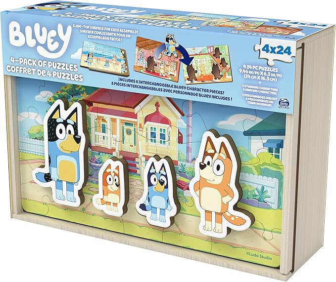 Bluey 4-Pack of Wooden 24-Piece Puzzles with Interchangeable Pieces | Bluey Birthday Party Supplies | Bluey Party Favors | Bluey Toys for Kids Ages 3+