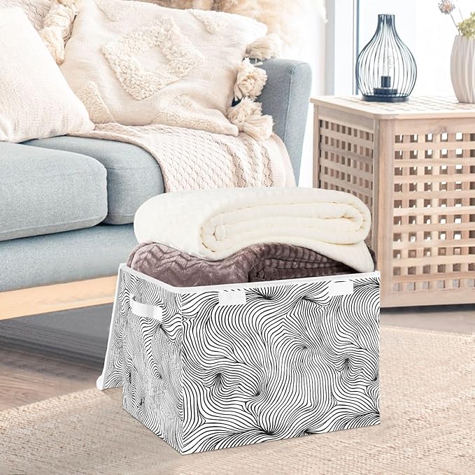 senya Large Storage Bins with Linen Collapsible Foldable Storage Cubes Fabric Closet Organizer Containers box with Flip-Top Lid for Home Bedroom Office 16.7 x 12.6 x 11.8in (Line)