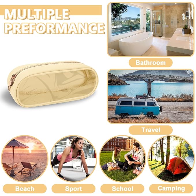 UIXIZQ Clear Small Pencil Pouch Makeup Bag for Purse,Nylon&PVC Pencil Case Waterproof Makeup Brush Holder with Zipper,Preppy Transparent Pen Bag Travel Cosmetic Bag for Women Men Office(Slim-Beige)