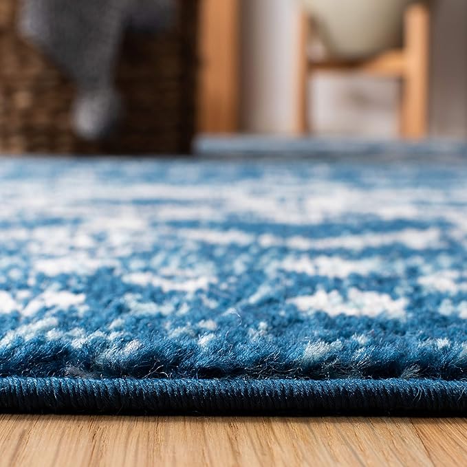 SAFAVIEH Amsterdam Collection Runner Rug - 2'3" x 10', Navy & Beige, Moroccan Boho Design, Non-Shedding & Easy Care, Ideal for High Traffic Areas in Living Room, Bedroom (AMS108N)