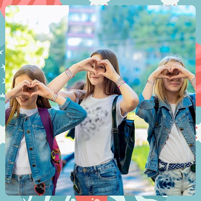 60 Pcs Colorful Friendship Bracelet Set for Girls Stretchy Bracelets for Kids and Women Beaded Friendship Bracelets for Teen Girls Party Favors