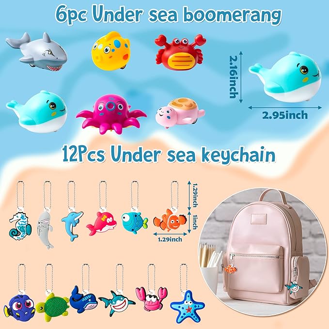 ANGOLIO Ocean Sea Animals Party Favor - 114Pcs Ocean Aniamls Toys Include Sea Animals Keychains Stickers Bracelet Cute Make A Face Stickers for Kids Ocean Themed Birthday Party Classroom Rewards
