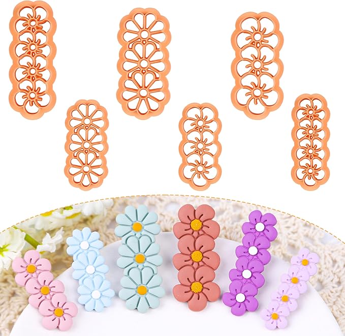 Puocaon Barrette Hair Clip Shape Cutters - 6 Pcs Daisy Flower Cutters for Polymer Jewelry Making and Barrettes