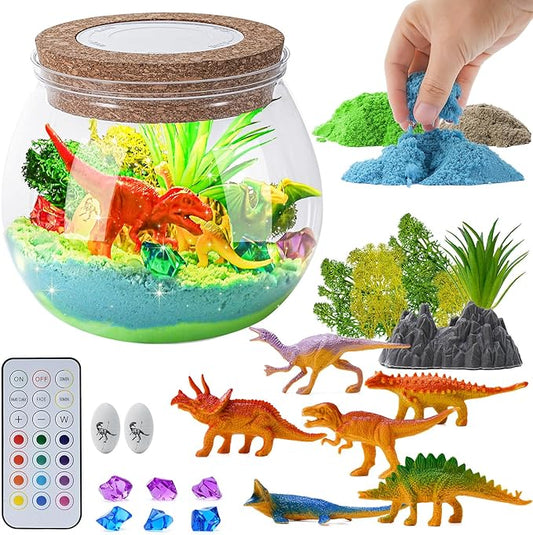 Ideashop Dinosaur Light Up Terrarium Kit for Kids, Educational DIY Arts and Crafts Science Kit Activities Kits, Kids Dinosaur Toys Birthday for Boys Girls Ages 4 5 6 7 8 9 10 Year Old
