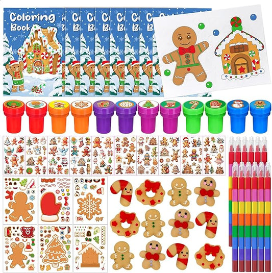 Cinrobiye 72 Pcss Merry Christmas Party Favors Max Holiday Coloring Books Tattoo DIY Sticker Stampers Class Reward Prizes for Christmas Holiday Winter Party Supplies (Candy)