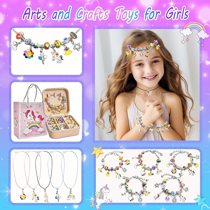 Charm Bracelet Making Kit for Girls 8-12, DIY Bead Jewelry Making Kit with Box, Arts and Crafts for Kids 6-8 Gifts for Girl Toys Age 6 7 8 9 10 11 12 Festival Birthday