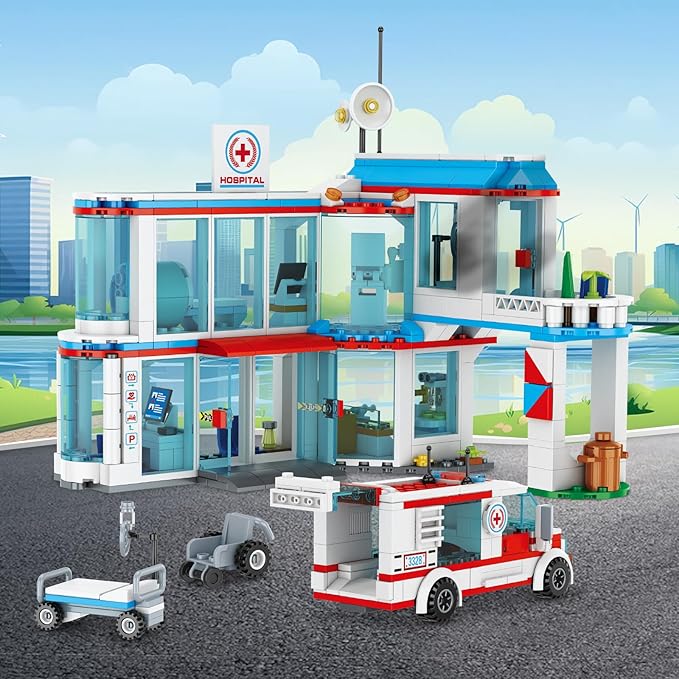 City Hospital STEM 3 in1 Building Sets, Compatible with Lego Ambulance Tor Truck, Rescue Helicopter, Connect to Other City Sets, 687 PCS Best Gift for 6 7 8 9 10 Boys