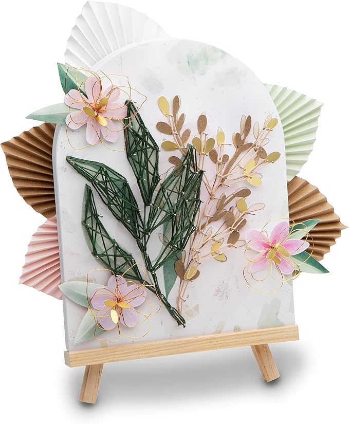 Craft Crush DIY String Art Craft Kit - Floral Interior Design DIY Activity for Teens & Adults - Complete String Art Kit with Embroidery Thread, Foam Canvas, Metal Pins, Wooden Easel - Ages 13+