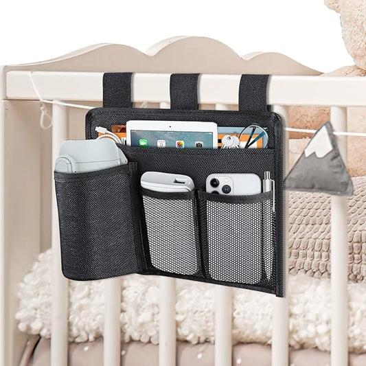 Bedside Caddy Organizer - Bed Organizer Caddy for Remotes Control Phone Glasses Magazines Tablets Accessories - Wheelchair Bag for Hospital Home Office Dorm Room (4 pocket)