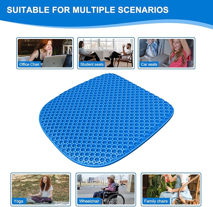 Large Gel Seat Cushion for Long Sitting with Non-Slip Cover,Soft & Breathable,Seat Cushion for Chair,Car,Office,Desk Chair,Wheelchair