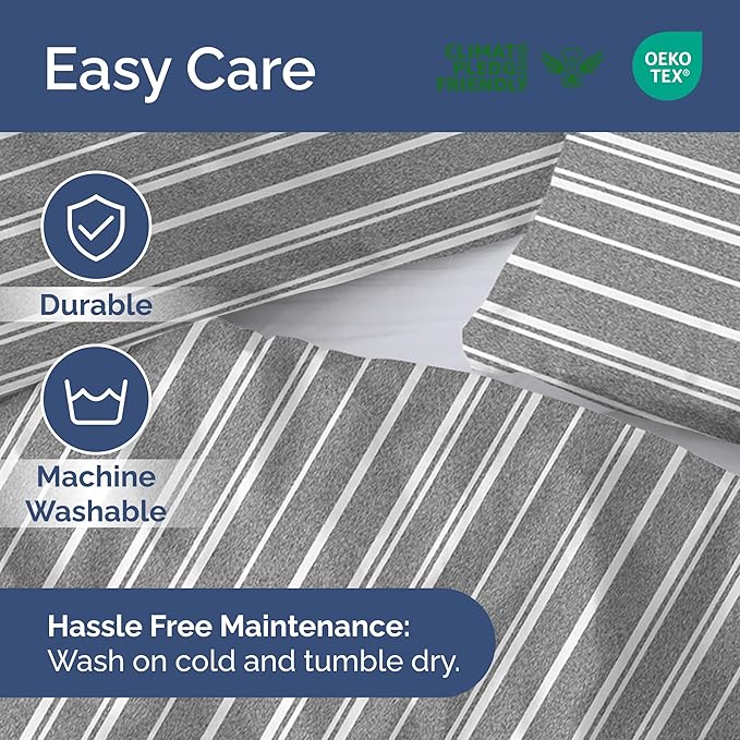 Duvet Cover King Size Set - Extra Soft King Size Duvet Cover 104 x 90 with 2 Pillow Shams - Hotel Luxury Easy Care and Fade Free w/Zipper Closures & Ties - Comfy Breathable Bedding Set (Grey Stripes)