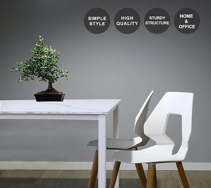 GL GLOBAL LIFE 55 inch Large Computer Desk Wood, Modern Simple Style Desk for Home Office, Bedroom, Study Student Writing Desk, Small Spaces, White Metal Frame, Marble Grain Top