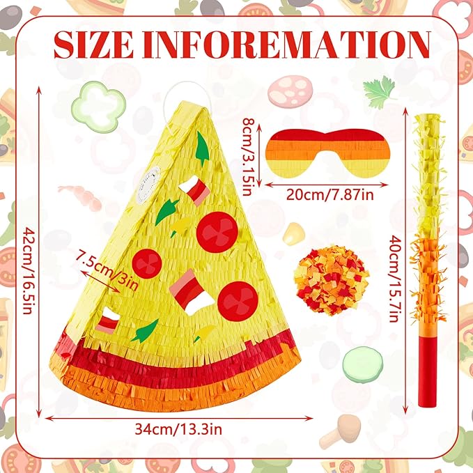 Lewtemi Pizza Piñata Pizza Party Favors Pizza Birthday Party Supplies with Stick Confetti and Blindfold Pizza Shower Theme Decorations for Pizza Supply