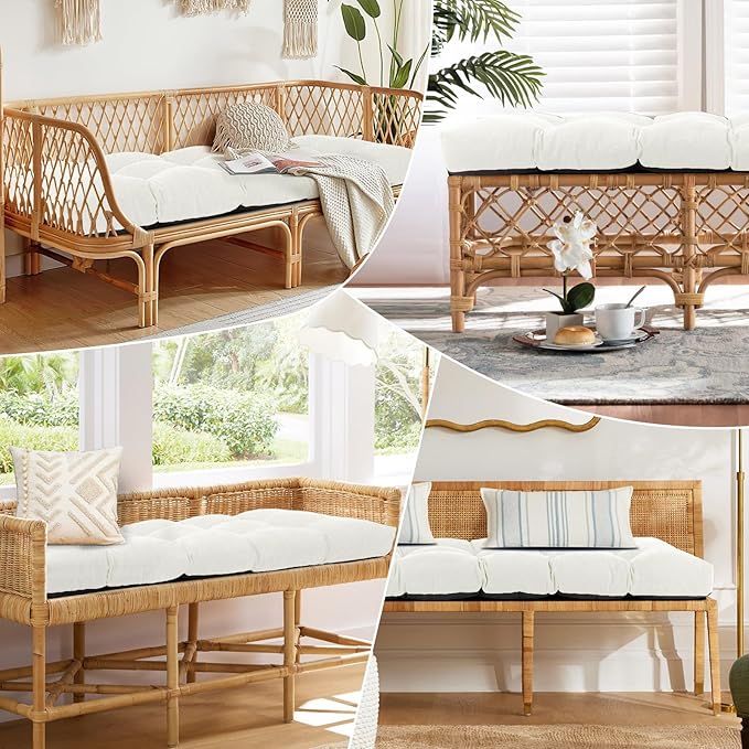 Bench Cushion 36 Inch - Chenille, High-Density Memory Foam, Non-Slip Bottom, Soft Durable Indoor Tufted Long Seat Cushion for Window Garden Furniture (White, 36x14x4 Inch)