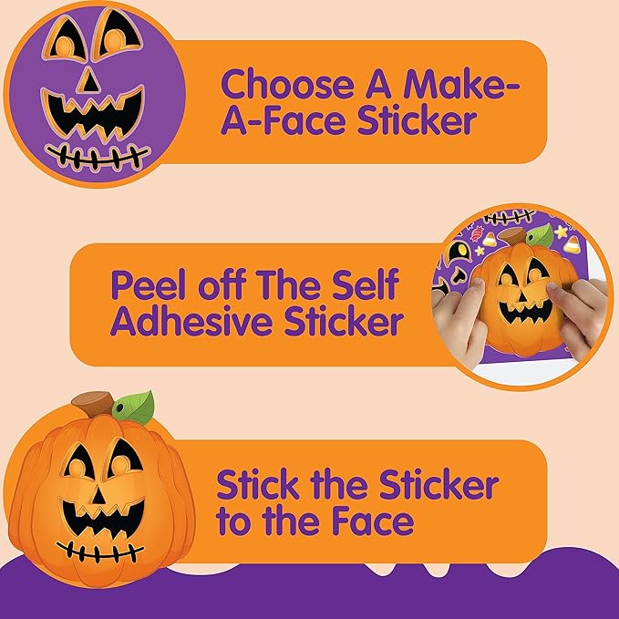 JOYIN 36 PCS Halloween Pumpkin Stickers, Halloween Party Favor for Kids, Art Crafts Party Supplies, Pumpkin Decorating Face Sticker Sheets with 9 Designs, Halloween Goodies Classroom Activities Games