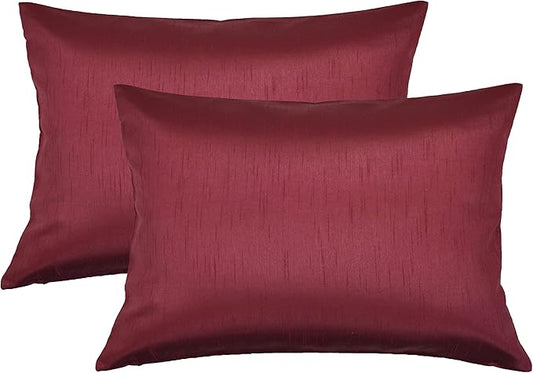 Aiking Home 12x18 Inches Faux Silk Rectangular Throw Pillow Cover, Zipper Closure, Burgundy (Set of 2)