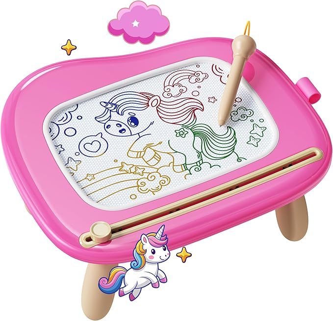 KOKODI Toys Gifts for 1 2 3 Years Old Girl, Sturdy Magnetic Drawing Board Sketch Doodle Pad, Educational Learning Birthday Easter Gifts Basket Stuffers for Kids Toddler - Left Hands Friendly (Rose)