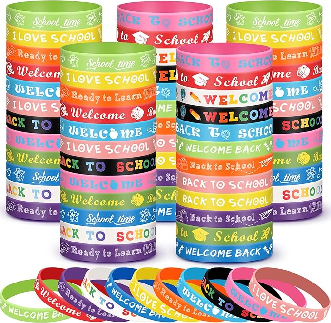 Libima 60 Pcs Welcome Back to School Bracelets Bulk Back to School Rubber Bracelets First Day of School Silicone Wristbands Back to School Gifts Goodie Bags Favors Class Rewards Party Supplies