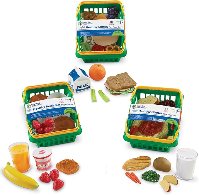 Learning Resources Pretend & Play Healthy Foods Set, 3 Baskets of Plastic Play Food, Ages 3+