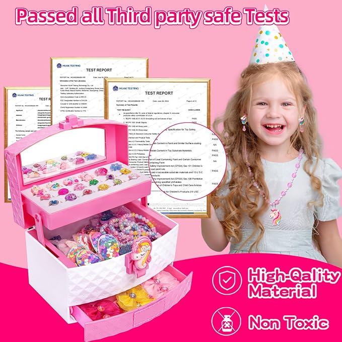 Jewelry Toys for Girls, Adjustable Rings, Bracelets, Necklaces, Butterfly Hair Clips, Toddler Bows, Unicorns Kids Toys Set for Princess Dress Up, Christmas Birthday Gifts, 3 4 5 6 7 8 9+ Year Old Girl