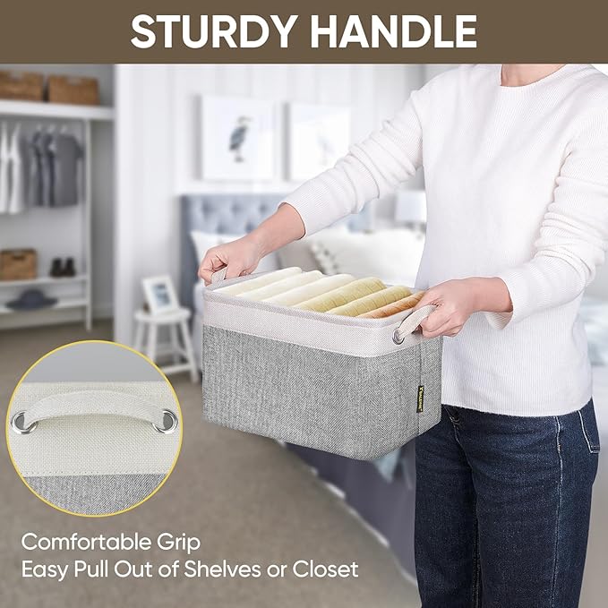 BALEINE 1 Pack Fabric Storage Bins for Shelves, Linen Storage Baskets for Organizing, Decorative Closet Bins for Clothes, Home (Grey, 12"x8"x8")