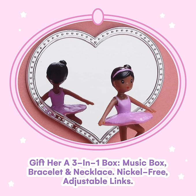 Jewelkeeper Ballerina Music Box & Little Girls Jewelry Set - 3 Ballerina Gifts for Girls - Little Queen Design - Ballerina Jewelry Box