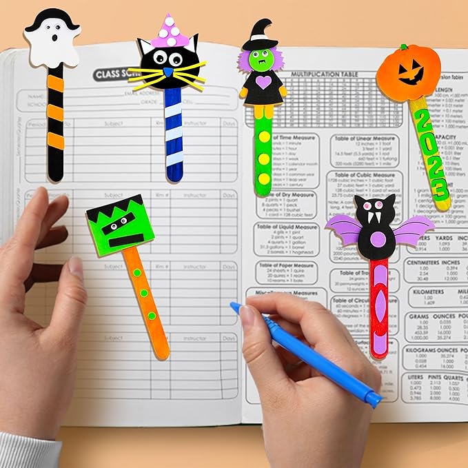 4E's Novelty Halloween Bookmark Craft for Kids 2024-12 Pack Bulk Kids Halloween Crafts Ages 4-8, 8-12 Halloween Activities for Kids Classroom Halloween Bookmarks, DIY Foam Halloween Craft Kit