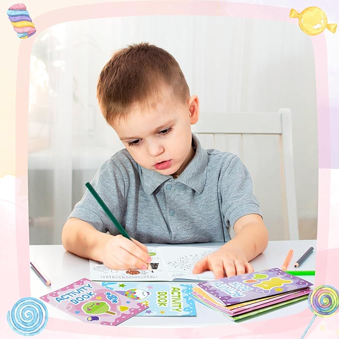 Candy Activity Books for Kids - 48Pcs Coloring Sweets Book Set Bulk Candy Search Mazes Word Scramble Games Mini Books for Birthday Candy Land Party Goodie Bags Stuffers School Classroom Favors