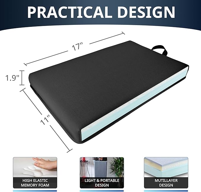 Extra Thick Kneeling Pad, Bath Kneeler Pad, Garden Kneeling Pad for Knee, Water Resistant Soft Memory Foam Cushioning for Workout, Yoga, Bathing, Physical Therapy, Prayer Pillow, Black