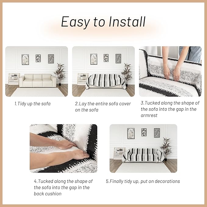 MYSKY HOME Sofa Covers for Sectional Sofa, Couch Cover for Dogs, Throw Couch Covers Loveseat Covers Futon Cover L Shaped Cover Washable Chenille Couch Protector, 71" x 134", Black Star Cluster